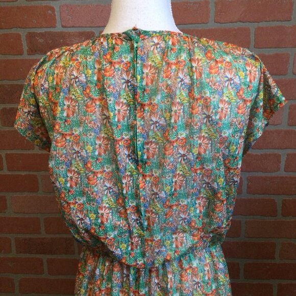 Vintage Kay Windsor women’s midi dress semi sheer floral print short sleeve cott - Picture 6 of 12
